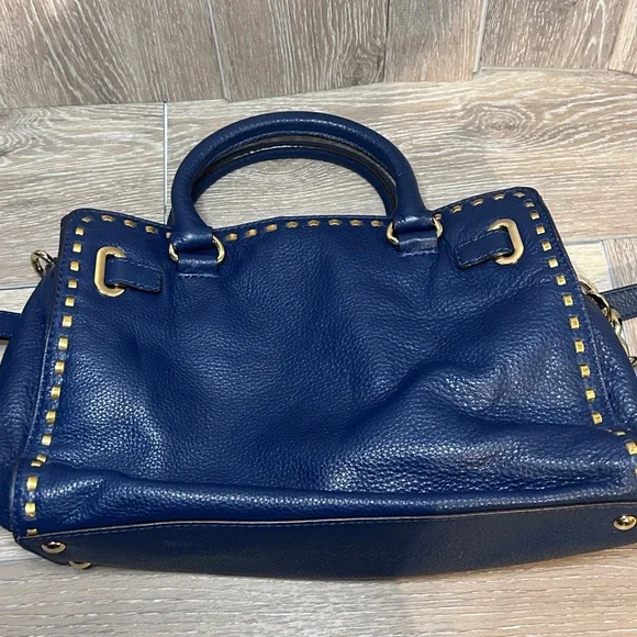 Michael Kors Dark Blue Satchel with Gold Accents